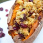 Cranberry Stuffed Sweet Potatoes Recipe from GoGrowGo.com. What a great idea for a simple Thanksgiving side dish.