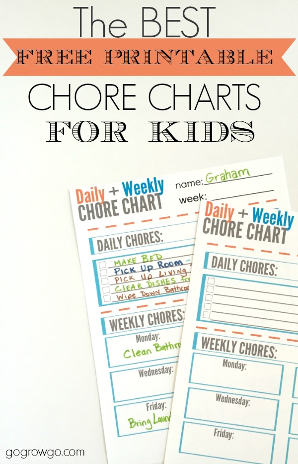 The best free printable chore chart for kids from gogrowgo.com